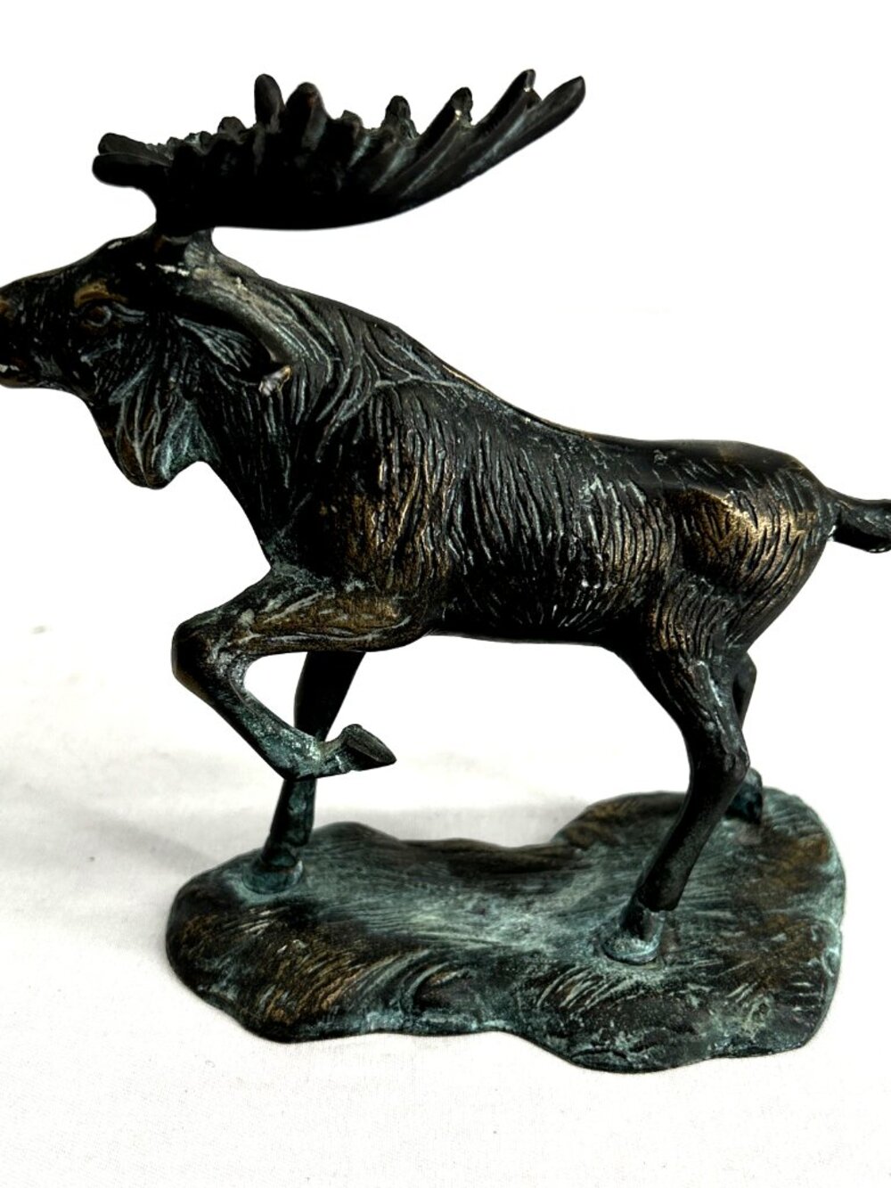 Bronze Deer Sculpture Figural Elk Buck 7" Unsigned Verdigris Patina